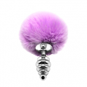 Металлическая анальная пробка Alive Fluffly Twist Plug, S, фиолетовая